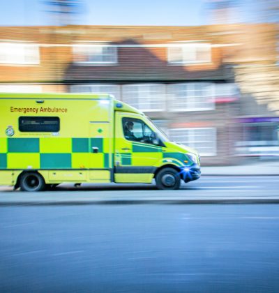 Ambulance races to get to an accident scene