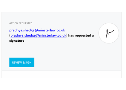 Example of what a signature request would look like, including the review and sign button