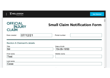 Example of customer details on a SCNF form