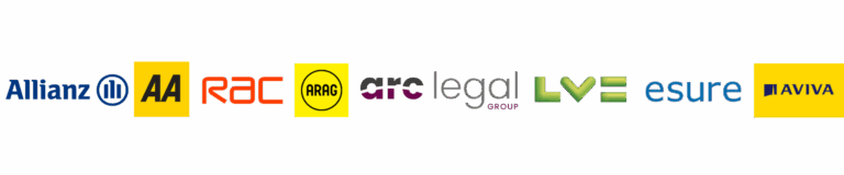 Logos for Allianz, AA, RAC, Arag, Arc legal, LV, esure, aviva 
